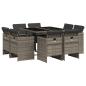 Preview: 9-tlg. Garten-Essgruppe mit Kissen Grau Poly Rattan