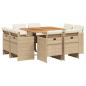 Preview: 9-tlg. Garten-Essgruppe mit Kissen Beige Poly Rattan
