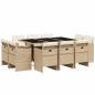 Preview: 11-tlg. Garten-Essgruppe mit Kissen Beige Poly Rattan