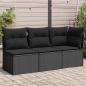 Preview: ARDEBO.de - Gartensofa mit Kissen 3-Sitzer Schwarz Poly Rattan