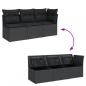 Preview: Gartensofa mit Kissen 3-Sitzer Schwarz Poly Rattan