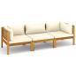 Preview: 3-Sitzer-Gartensofa mit Creme Kissen Massivholz Akazie