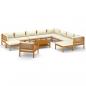 Preview: 12-tlg. Garten-Lounge-Set mit Creme Kissen Massivholz Akazie