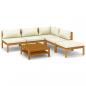 Preview: 6-tlg. Garten-Lounge-Set mit Creme Kissen Massivholz Akazie