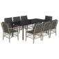 Preview: 9-tlg. Garten-Essgruppe mit Kissen Hellgrau Poly Rattan