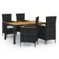 Preview: 5-tlg. Garten-Essgruppe mit Kissen Poly Rattan Schwarz