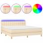 Preview: Boxspringbett mit Matratze & LED Creme 160x200 cm Stoff