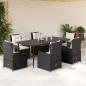 Preview: ARDEBO.de - 7-tlg. Garten-Essgruppe mit Kissen Schwarz Poly Rattan
