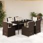 Preview: ARDEBO.de - 7-tlg. Garten-Essgruppe mit Kissen Braun Poly Rattan