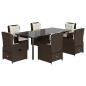 Preview: 7-tlg. Garten-Essgruppe mit Kissen Braun Poly Rattan