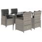 Preview: 5-tlg. Garten-Essgruppe mit Kissen Hellgrau Poly Rattan