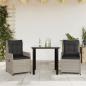 Preview: ARDEBO.de - 3-tlg. Garten-Essgruppe mit Kissen Hellgrau Poly Rattan