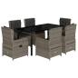 Preview: 7-tlg. Garten-Essgruppe mit Kissen Grau Poly Rattan