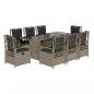 Preview: 9-tlg. Garten-Essgruppe mit Kissen Hellgrau Poly Rattan