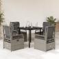 Preview: ARDEBO.de - 5-tlg. Garten-Essgruppe mit Kissen Hellgrau Poly Rattan