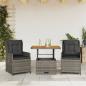 Preview: ARDEBO.de - 3-tlg. Bistro-Set mit Kissen Grau Poly Rattan