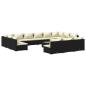 Preview: 14-tlg. Garten-Lounge-Set mit Kissen Schwarz Poly Rattan