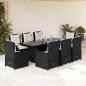 Preview: ARDEBO.de - 9-tlg. Garten-Essgruppe mit Kissen Schwarz Poly Rattan