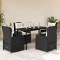 Preview: ARDEBO.de - 5-tlg. Garten-Essgruppe mit Kissen Schwarz Poly Rattan