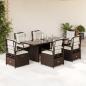 Preview: ARDEBO.de - 7-tlg. Garten-Essgruppe mit Kissen Braun Poly Rattan