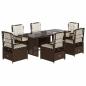 Preview: 7-tlg. Garten-Essgruppe mit Kissen Braun Poly Rattan