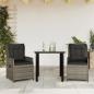 Preview: ARDEBO.de - 3-tlg. Garten-Essgruppe mit Kissen Grau Poly Rattan