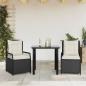 Preview: ARDEBO.de - 3-tlg. Garten-Essgruppe mit Kissen Schwarz Poly Rattan