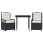 Preview: 3-tlg. Garten-Essgruppe mit Kissen Schwarz Poly Rattan