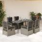 Preview: ARDEBO.de - 7-tlg. Garten-Essgruppe mit Kissen Hellgrau Poly Rattan