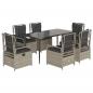 Preview: 7-tlg. Garten-Essgruppe mit Kissen Hellgrau Poly Rattan