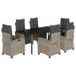 Preview: 7-tlg. Garten-Essgruppe mit Kissen Hellgrau Poly Rattan