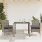 Preview: ARDEBO.de - 3-tlg. Garten-Essgruppe mit Kissen Grau Poly Rattan und Glas