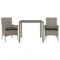Preview: 3-tlg. Garten-Essgruppe mit Kissen Grau Poly Rattan und Glas