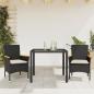 Preview: ARDEBO.de - 3-tlg. Garten-Essgruppe mit Kissen Schwarz Poly Rattan Glas
