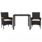 Preview: 3-tlg. Garten-Essgruppe mit Kissen Schwarz Poly Rattan Glas