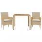 Preview: 3-tlg. Garten-Essgruppe mit Kissen Beige Poly Rattan Akazie