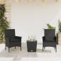 Preview: ARDEBO.de - 3-tlg. Bistro-Set mit Kissen Schwarz Poly Rattan und Glas