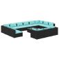 Preview: 14-tlg. Garten-Lounge-Set mit Kissen Schwarz Poly Rattan