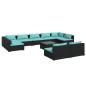 Preview: 10-tlg. Garten-Lounge-Set mit Kissen Schwarz Poly Rattan