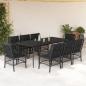 Preview: ARDEBO.de - 9-tlg. Garten-Essgruppe mit Kissen Schwarz Poly Rattan