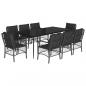 Preview: 9-tlg. Garten-Essgruppe mit Kissen Schwarz Poly Rattan
