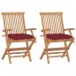 Preview: ARDEBO.de - Gartenstühle mit Weinroten Kissen 2 Stk. Massivholz Teak