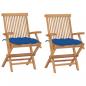 Preview: ARDEBO.de - Gartenstühle mit Blauen Kissen 2 Stk. Massivholz Teak