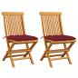 Preview: ARDEBO.de - Gartenstühle mit Weinroten Kissen 2 Stk. Massivholz Teak