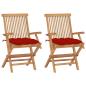 Preview: ARDEBO.de - Gartenstühle mit Roten Kissen 2 Stk. Massivholz Teak