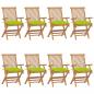 Preview: ARDEBO.de - Gartenstühle mit Hellgrünen Kissen 8 Stk. Massivholz Teak