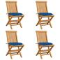 Preview: ARDEBO.de - Gartenstühle mit Blauen Kissen 4 Stk. Massivholz Teak 