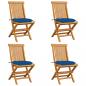 Preview: Gartenstühle mit Blauen Kissen 4 Stk. Massivholz Teak 