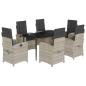 Preview: 7-tlg. Garten-Essgruppe mit Kissen Hellgrau Poly Rattan