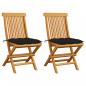 Preview: ARDEBO.de - Gartenstühle mit Schwarzen Kissen 2 Stk. Massivholz Teak
